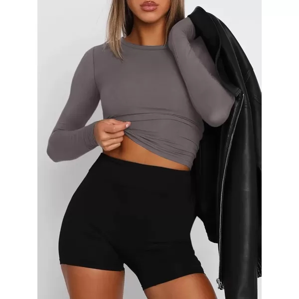 imageATHMILE Womens Basic TShirts Going Out Crop Tops Tight Slim Fit Cute Teen Girls Short SleeveLong Sleeve Y2k Clothes2grey Purple