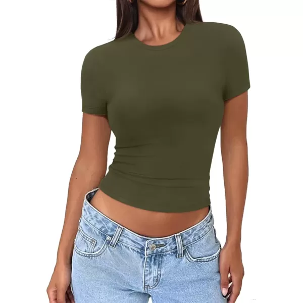 imageATHMILE Womens Basic TShirts Going Out Crop Tops Tight Slim Fit Cute Teen Girls Short SleeveLong Sleeve Y2k Clothes1army Green