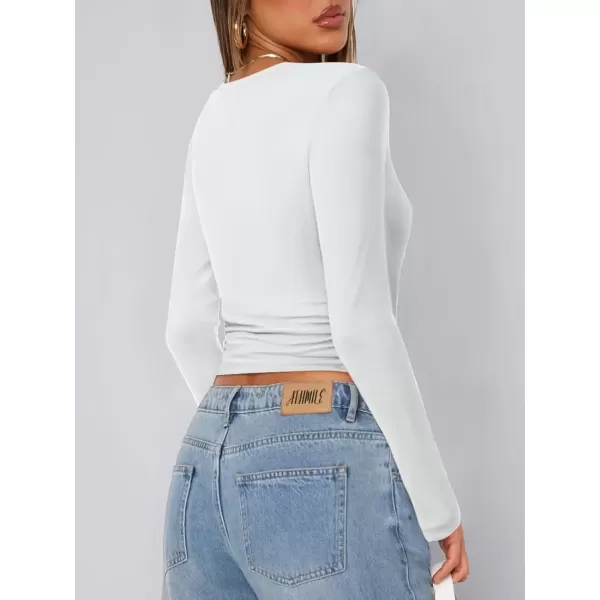 imageATHMILE Womens Basic TShirts Going Out Crop Tops Tight Slim Fit Cute Teen Girls Short SleeveLong Sleeve Y2k Clothes2white