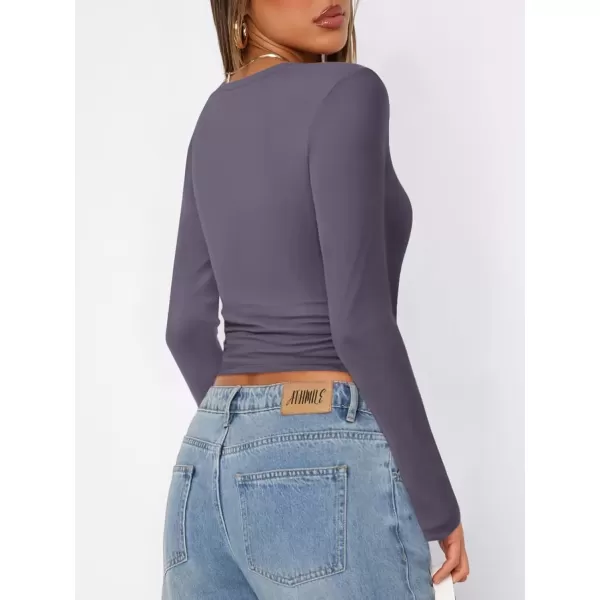 imageATHMILE Womens Basic TShirts Going Out Crop Tops Tight Slim Fit Cute Teen Girls Short SleeveLong Sleeve Y2k Clothes2dark Purple