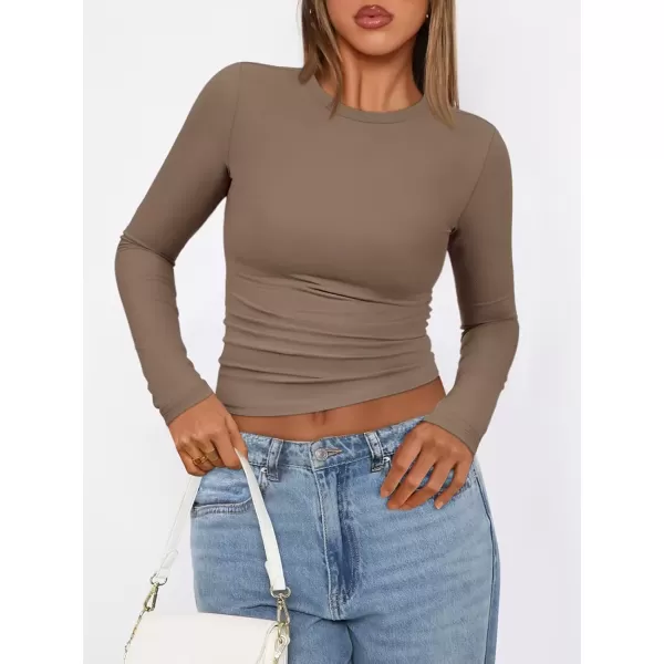 imageATHMILE Womens Basic TShirts Going Out Crop Tops Tight Slim Fit Cute Teen Girls Short SleeveLong Sleeve Y2k Clothes2coffee Grey