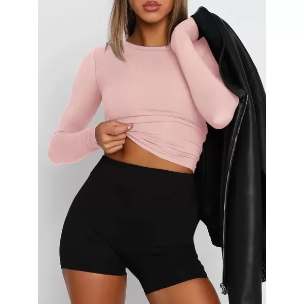 imageATHMILE Womens Basic TShirts Going Out Crop Tops Tight Slim Fit Cute Teen Girls Short SleeveLong Sleeve Y2k Clothes2pink