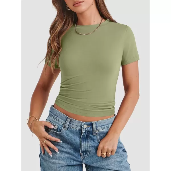 imageATHMILE Womens Basic TShirts Going Out Crop Tops Tight Slim Fit Cute Teen Girls Short SleeveLong Sleeve Y2k Clothes1light Green