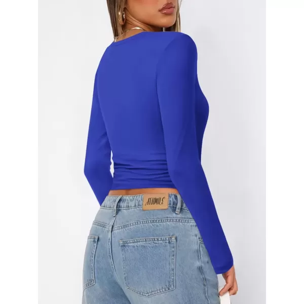 imageATHMILE Womens Basic TShirts Going Out Crop Tops Tight Slim Fit Cute Teen Girls Short SleeveLong Sleeve Y2k Clothes2royal Blue