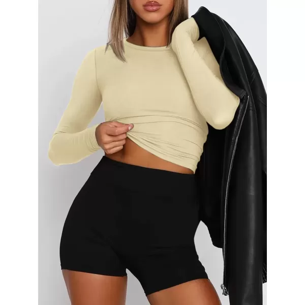 imageATHMILE Womens Basic TShirts Going Out Crop Tops Tight Slim Fit Cute Teen Girls Short SleeveLong Sleeve Y2k Clothes2apricot