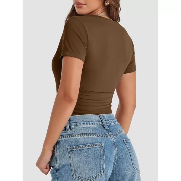 imageATHMILE Womens Basic TShirts Going Out Crop Tops Tight Slim Fit Cute Teen Girls Short SleeveLong Sleeve Y2k Clothes1coffee
