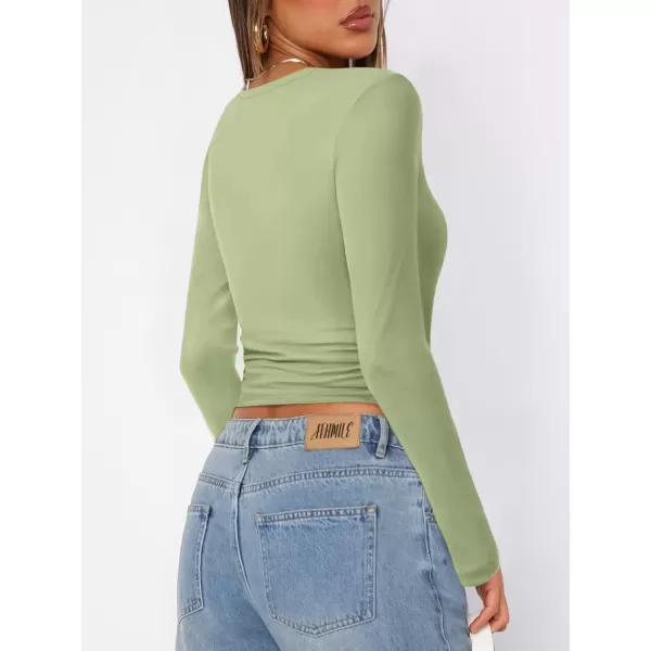 imageATHMILE Womens Basic TShirts Going Out Crop Tops Tight Slim Fit Cute Teen Girls Short SleeveLong Sleeve Y2k Clothes2light Green