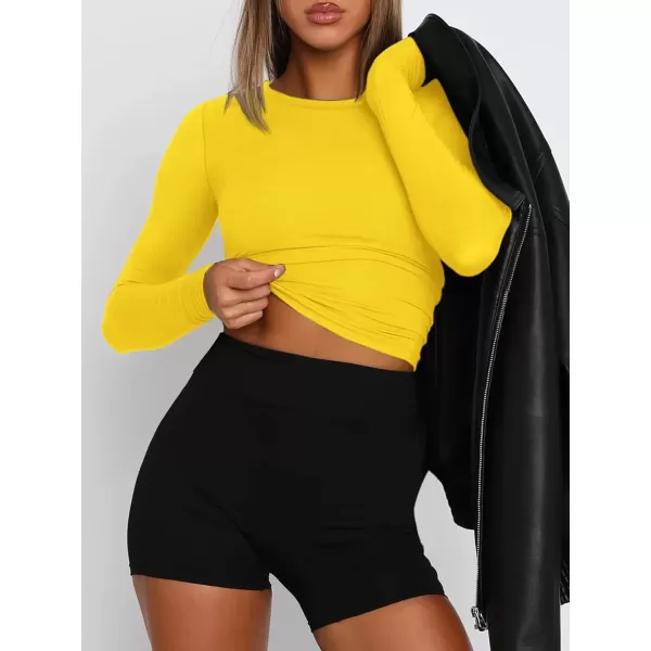 imageATHMILE Womens Basic TShirts Going Out Crop Tops Tight Slim Fit Cute Teen Girls Short SleeveLong Sleeve Y2k Clothes2yellow