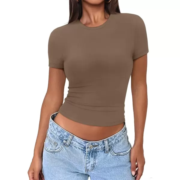 imageATHMILE Womens Basic TShirts Going Out Crop Tops Tight Slim Fit Cute Teen Girls Short SleeveLong Sleeve Y2k Clothes1coffee Grey