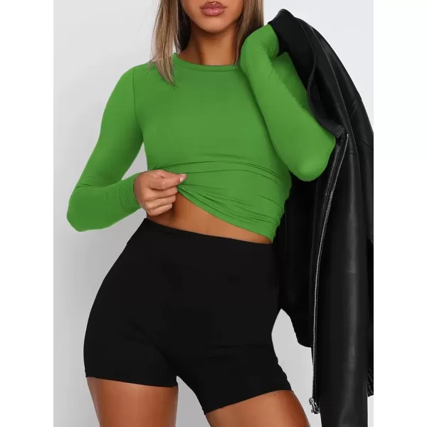 imageATHMILE Womens Basic TShirts Going Out Crop Tops Tight Slim Fit Cute Teen Girls Short SleeveLong Sleeve Y2k Clothes2green