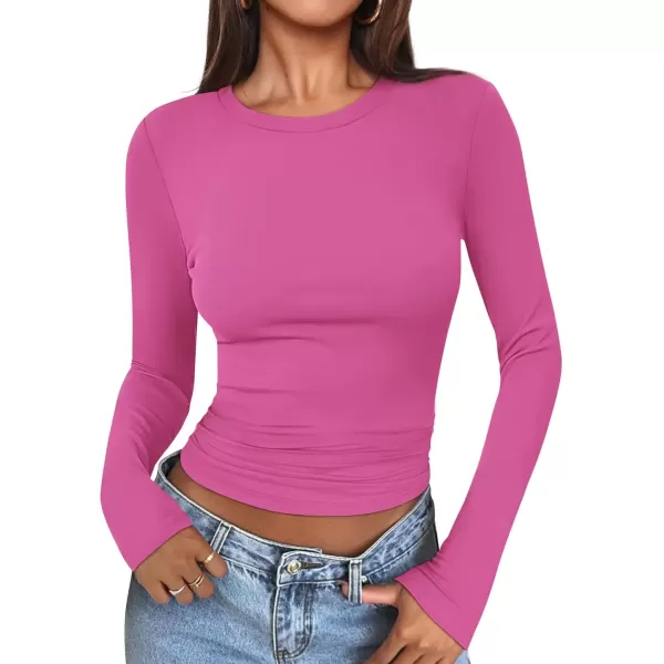 imageATHMILE Womens Basic TShirts Going Out Crop Tops Tight Slim Fit Cute Teen Girls Short SleeveLong Sleeve Y2k Clothes2hot Pink