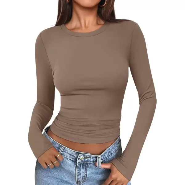 imageATHMILE Womens Basic TShirts Going Out Crop Tops Tight Slim Fit Cute Teen Girls Short SleeveLong Sleeve Y2k Clothes2coffee Grey