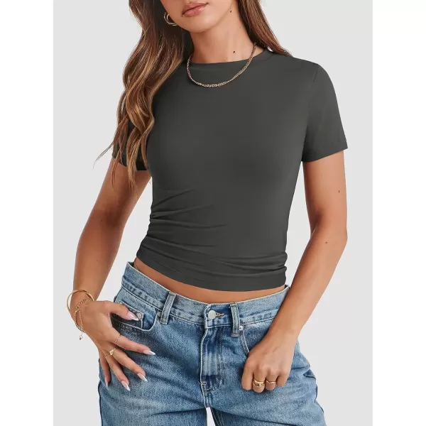 imageATHMILE Womens Basic TShirts Going Out Crop Tops Tight Slim Fit Cute Teen Girls Short SleeveLong Sleeve Y2k Clothes1grey
