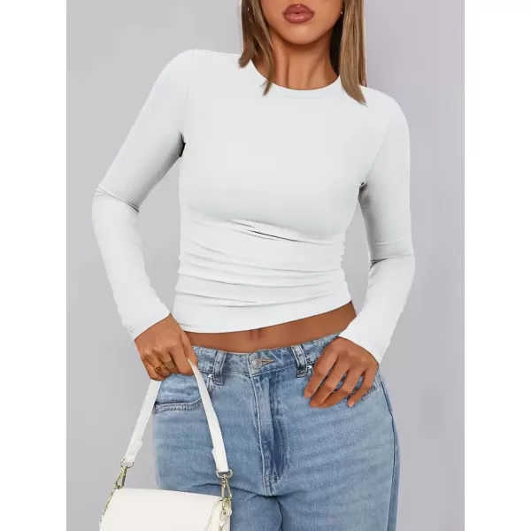 imageATHMILE Womens Basic TShirts Going Out Crop Tops Tight Slim Fit Cute Teen Girls Short SleeveLong Sleeve Y2k Clothes2white