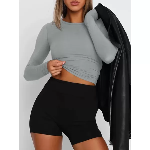 imageATHMILE Womens Basic TShirts Going Out Crop Tops Tight Slim Fit Cute Teen Girls Short SleeveLong Sleeve Y2k Clothes2light Grey