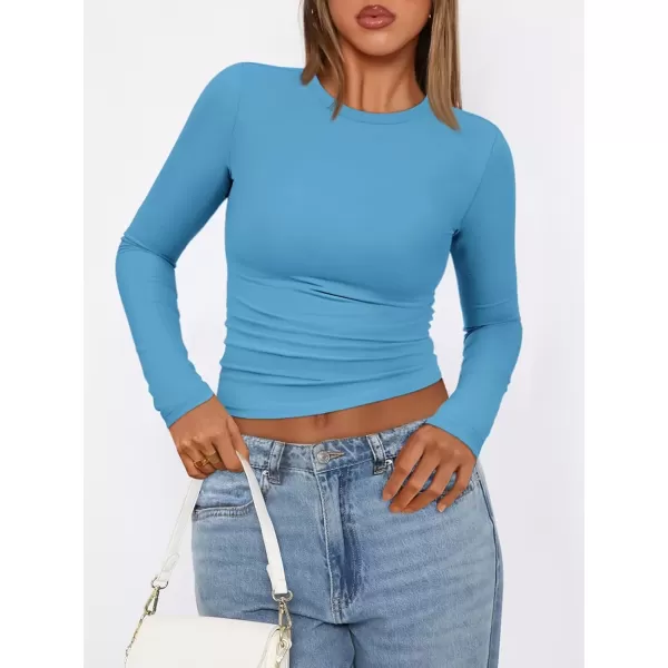 imageATHMILE Womens Basic TShirts Going Out Crop Tops Tight Slim Fit Cute Teen Girls Short SleeveLong Sleeve Y2k Clothes2blue