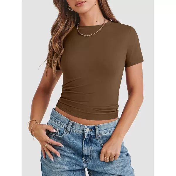 imageATHMILE Womens Basic TShirts Going Out Crop Tops Tight Slim Fit Cute Teen Girls Short SleeveLong Sleeve Y2k Clothes1coffee