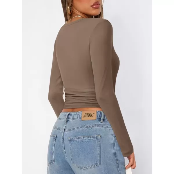 imageATHMILE Womens Basic TShirts Going Out Crop Tops Tight Slim Fit Cute Teen Girls Short SleeveLong Sleeve Y2k Clothes2coffee Grey