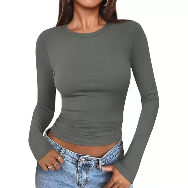 imageATHMILE Womens Basic TShirts Going Out Crop Tops Tight Slim Fit Cute Teen Girls Short SleeveLong Sleeve Y2k Clothes2gray