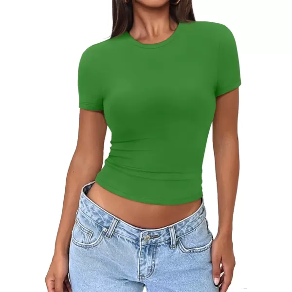 imageATHMILE Womens Basic TShirts Going Out Crop Tops Tight Slim Fit Cute Teen Girls Short SleeveLong Sleeve Y2k Clothes1green
