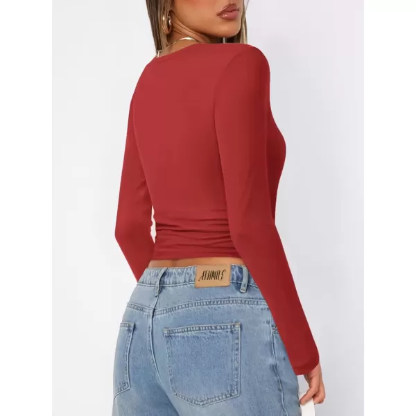 imageATHMILE Womens Basic TShirts Going Out Crop Tops Tight Slim Fit Cute Teen Girls Short SleeveLong Sleeve Y2k Clothes2red