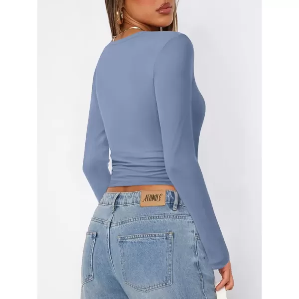 imageATHMILE Womens Basic TShirts Going Out Crop Tops Tight Slim Fit Cute Teen Girls Short SleeveLong Sleeve Y2k Clothes2blue Gray