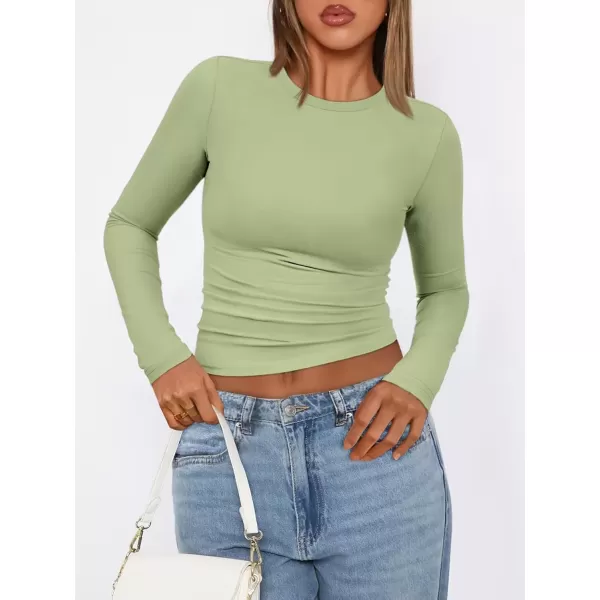 imageATHMILE Womens Basic TShirts Going Out Crop Tops Tight Slim Fit Cute Teen Girls Short SleeveLong Sleeve Y2k Clothes2light Green