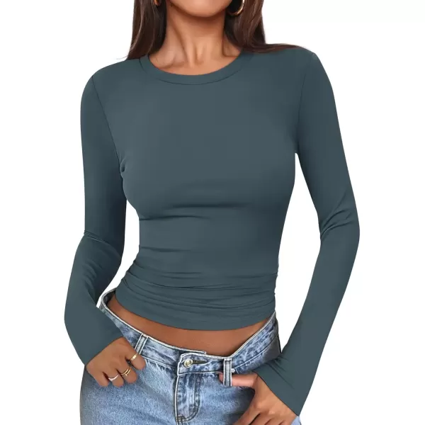 imageATHMILE Womens Basic TShirts Going Out Crop Tops Tight Slim Fit Cute Teen Girls Short SleeveLong Sleeve Y2k Clothes2haze Blue