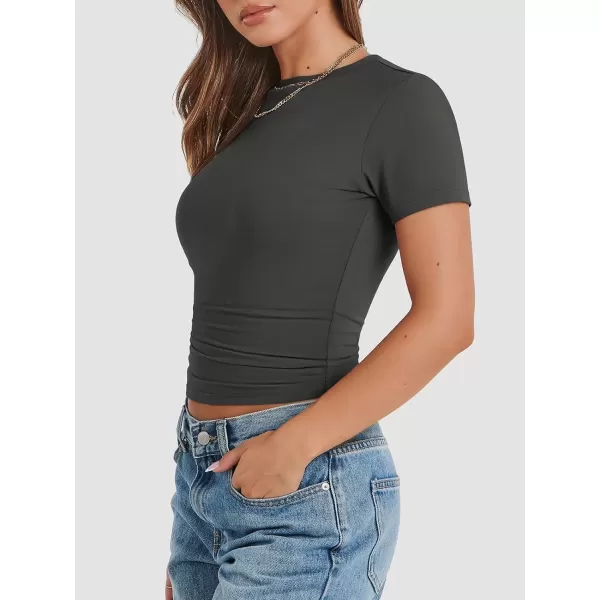 imageATHMILE Womens Basic TShirts Going Out Crop Tops Tight Slim Fit Cute Teen Girls Short SleeveLong Sleeve Y2k Clothes1grey