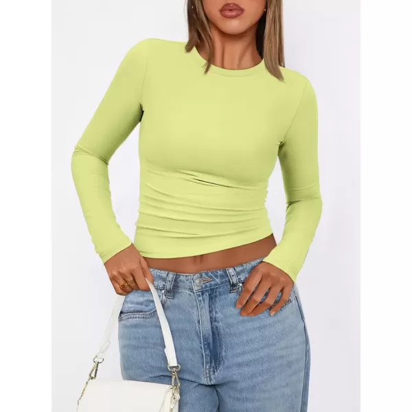 imageATHMILE Womens Basic TShirts Going Out Crop Tops Tight Slim Fit Cute Teen Girls Short SleeveLong Sleeve Y2k Clothes2lemon Yellow