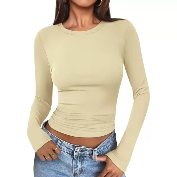 imageATHMILE Womens Basic TShirts Going Out Crop Tops Tight Slim Fit Cute Teen Girls Short SleeveLong Sleeve Y2k Clothes2apricot