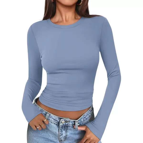 imageATHMILE Womens Basic TShirts Going Out Crop Tops Tight Slim Fit Cute Teen Girls Short SleeveLong Sleeve Y2k Clothes2blue Gray