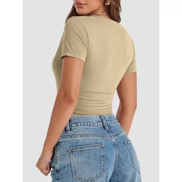 imageATHMILE Womens Basic TShirts Going Out Crop Tops Tight Slim Fit Cute Teen Girls Short SleeveLong Sleeve Y2k Clothes1apricot