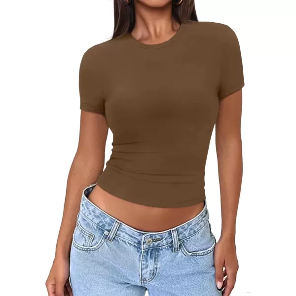 imageATHMILE Womens Basic TShirts Going Out Crop Tops Tight Slim Fit Cute Teen Girls Short SleeveLong Sleeve Y2k Clothes1coffee