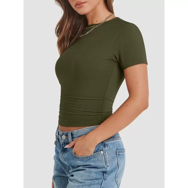imageATHMILE Womens Basic TShirts Going Out Crop Tops Tight Slim Fit Cute Teen Girls Short SleeveLong Sleeve Y2k Clothes1army Green
