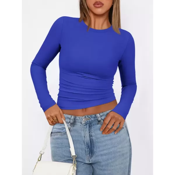 imageATHMILE Womens Basic TShirts Going Out Crop Tops Tight Slim Fit Cute Teen Girls Short SleeveLong Sleeve Y2k Clothes2royal Blue