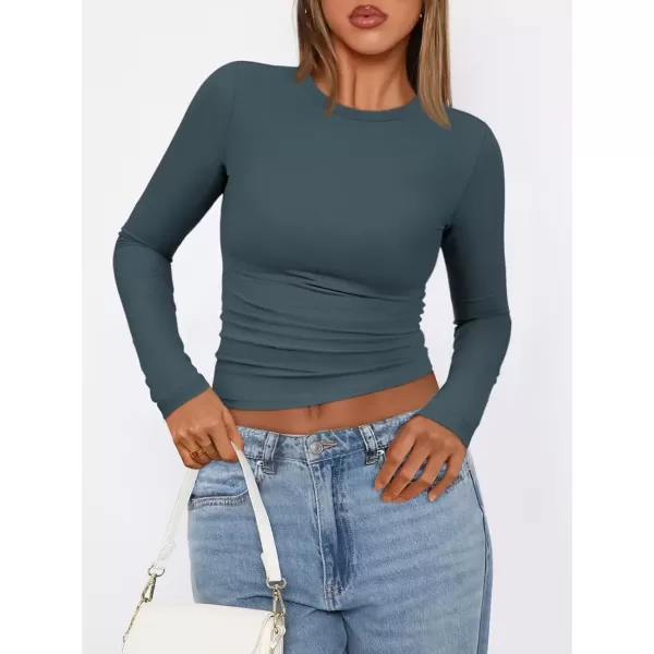 imageATHMILE Womens Basic TShirts Going Out Crop Tops Tight Slim Fit Cute Teen Girls Short SleeveLong Sleeve Y2k Clothes2haze Blue