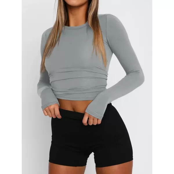 imageATHMILE Womens Basic TShirts Going Out Crop Tops Tight Slim Fit Cute Teen Girls Short SleeveLong Sleeve Y2k Clothes2light Grey
