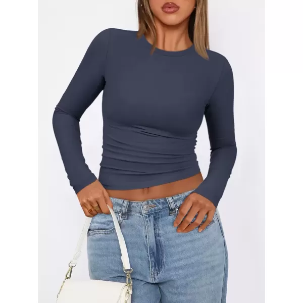 imageATHMILE Womens Basic TShirts Going Out Crop Tops Tight Slim Fit Cute Teen Girls Short SleeveLong Sleeve Y2k Clothes2navy Blue
