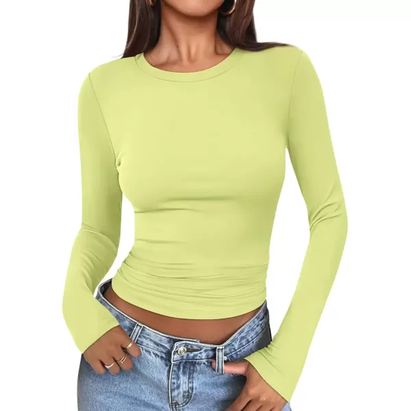 imageATHMILE Womens Basic TShirts Going Out Crop Tops Tight Slim Fit Cute Teen Girls Short SleeveLong Sleeve Y2k Clothes2lemon Yellow