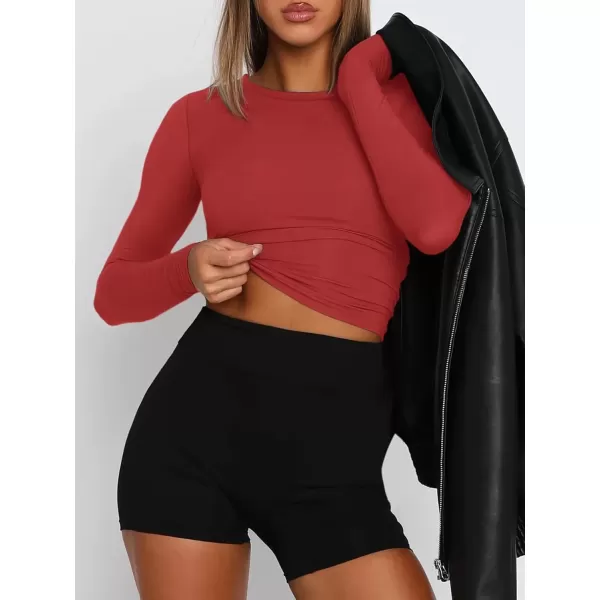 imageATHMILE Womens Basic TShirts Going Out Crop Tops Tight Slim Fit Cute Teen Girls Short SleeveLong Sleeve Y2k Clothes2red