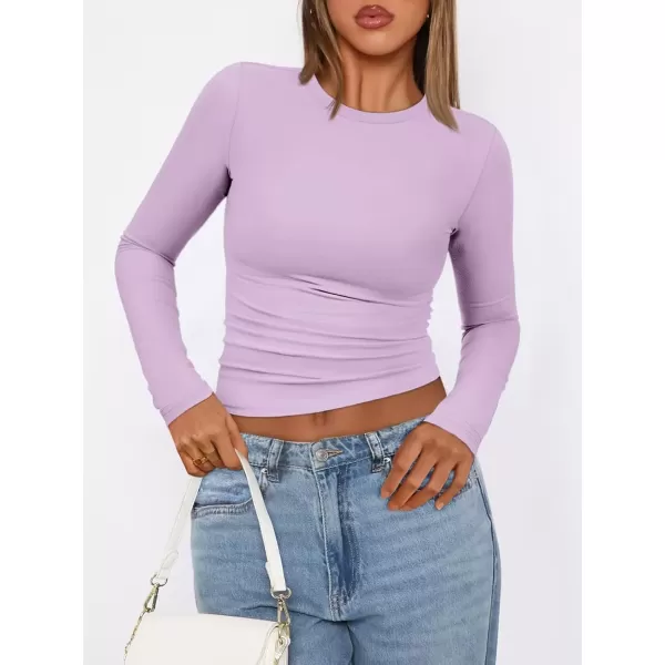 imageATHMILE Womens Basic TShirts Going Out Crop Tops Tight Slim Fit Cute Teen Girls Short SleeveLong Sleeve Y2k Clothes2purple