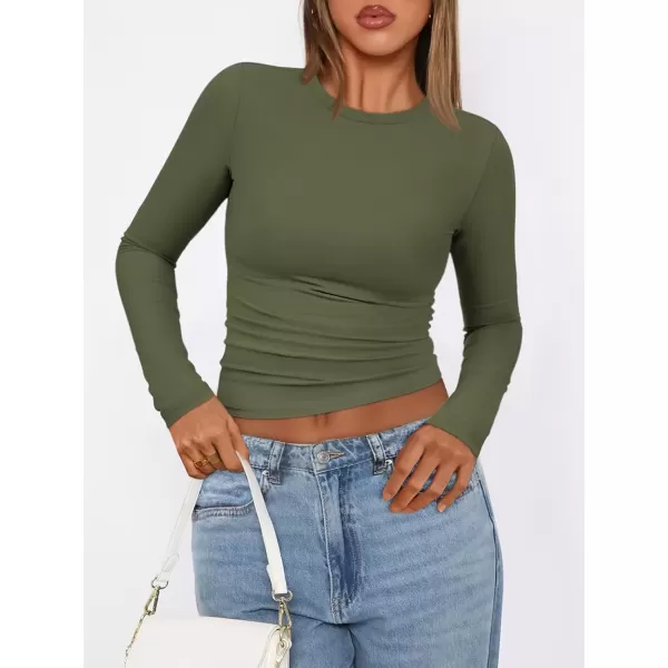 imageATHMILE Womens Basic TShirts Going Out Crop Tops Tight Slim Fit Cute Teen Girls Short SleeveLong Sleeve Y2k Clothes2army Green