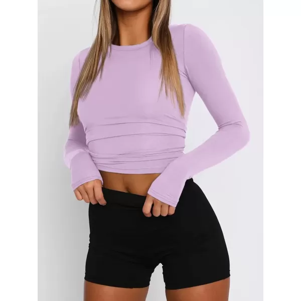 imageATHMILE Womens Basic TShirts Going Out Crop Tops Tight Slim Fit Cute Teen Girls Short SleeveLong Sleeve Y2k Clothes2purple