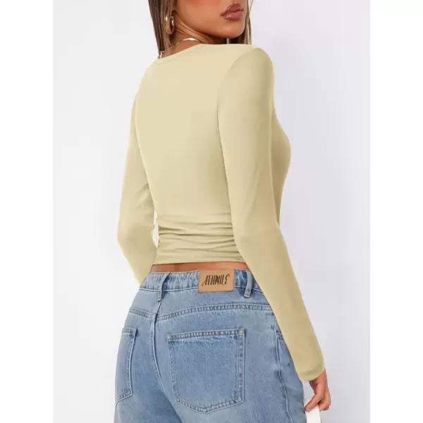 imageATHMILE Womens Basic TShirts Going Out Crop Tops Tight Slim Fit Cute Teen Girls Short SleeveLong Sleeve Y2k Clothes2apricot