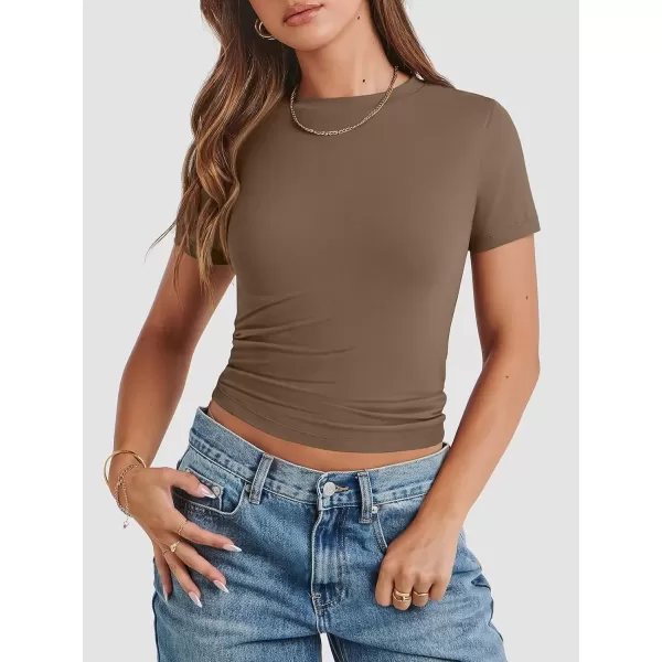 imageATHMILE Womens Basic TShirts Going Out Crop Tops Tight Slim Fit Cute Teen Girls Short SleeveLong Sleeve Y2k Clothes1coffee Grey