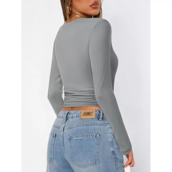 imageATHMILE Womens Basic TShirts Going Out Crop Tops Tight Slim Fit Cute Teen Girls Short SleeveLong Sleeve Y2k Clothes2light Grey