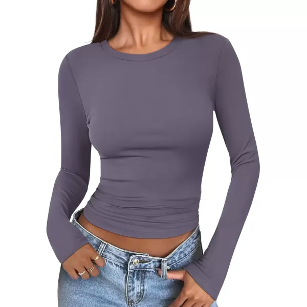 imageATHMILE Womens Basic TShirts Going Out Crop Tops Tight Slim Fit Cute Teen Girls Short SleeveLong Sleeve Y2k Clothes2dark Purple