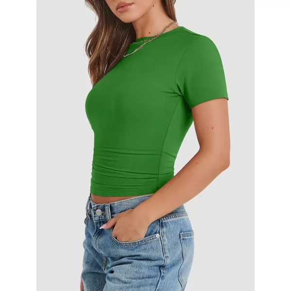 imageATHMILE Womens Basic TShirts Going Out Crop Tops Tight Slim Fit Cute Teen Girls Short SleeveLong Sleeve Y2k Clothes1green