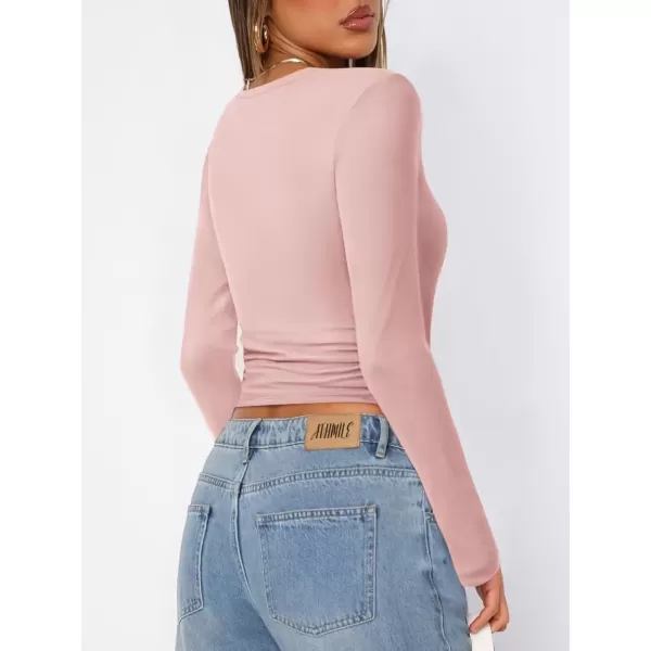 imageATHMILE Womens Basic TShirts Going Out Crop Tops Tight Slim Fit Cute Teen Girls Short SleeveLong Sleeve Y2k Clothes2pink